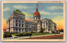 Indiana State Capitol Indianapolis Indiana Street View American Flag PM Postcard picture
