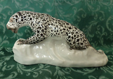 Antique Samson Black & White Porcelain Leopard Figurine Crouching On Rocky Base picture