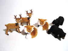 6 FAUX FUR Animals Realistic Mini Snow Village Forest Woodland Bear Deer Fox picture