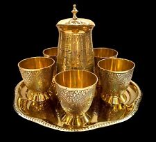 Copper Brass Water Serving Set 1 Jug Tray Five Glasses Tibetan Buddhist Nepal picture