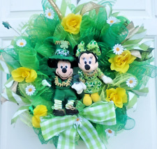 St. Patricks Day Mickey Minnie Wreath Large Front Door St Patrick's Day Decor picture