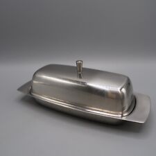 Pewter Covered Butter Dish Glass insert Vintage Metal 7 in long picture