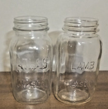 Vintage Lot of 2 Quart Mason Jars Atlas & Lamb Both with Embossed Lettering picture
