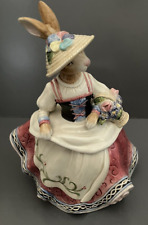 Fitz & Floyd Classic Old World Rabbit Cookie Jar Flower Basket Bloomer Girl RARE picture
