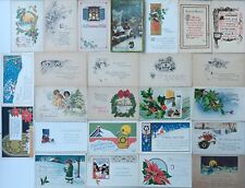25 Antique Vintage Christmas Postcards: Children Holly Wreathes Poinsettia Lot 3 picture