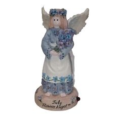 Linda Grayson Angel Figurine July: Larkspur Blue Flower Resin Vtg 1995 Blessings picture