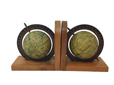 Vintage Spinning Old World Globe Bookends Hong Kong Rotating Globe Wooden picture