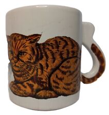 Vintage Tabby Cat Mug/Cup Orange Tiger Stripe/Tail Handle Japan picture