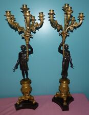 Pair of French Empire Gilt & Painted Bronze 6 Arm Candelabras Figural Bacchantes picture