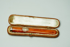 19c.Antique Austrian Gilt Silver Egg Yolk Amber Cigarette Cigar Holder & Case picture