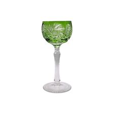 Vintage Czech Bohemian Cut to Clear Emerald Wine Hock / Wine Glass picture