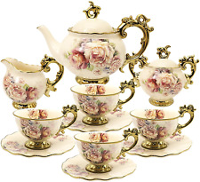 fanquare 15 Pieces British Porcelain Tea Set, Floral Vintage China Coffee Set, W picture