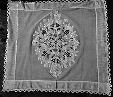 Vintage  SquareTablecloth Inserted Victorian Style Floral Embroidery 33
