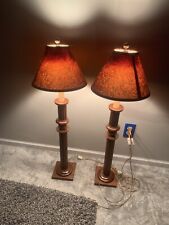 Pair ~ Vintage Frederick Cooper Hand Wood Candlestick Table Lamps picture