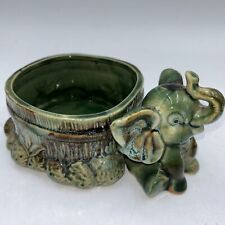 Majolica Glazed Ceramic Elephant Planter Vintage 4