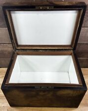 Vintage Wood Cigar Humidor Box White Milk Glass Lined picture