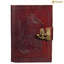 Leather Journal with Lock Diary Mermaid Embossed Handmade Brown 7 X 5 Inches picture