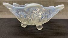 Ornate Embossed Blue Opalescent Footed Bowl 8.5