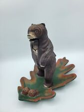 Vintage MCM Cast Iron Bear Nutcracker Standing on a Leaf Midwest Imports picture