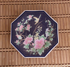 Decorative Japanese Plate Blue W/ Floral Bird Design - Octagon Shaped, Stamped picture