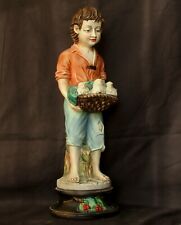 25 Inches - Large Hand Painted Bisque Porcelain Statue: A Poor Boy with Birds  picture