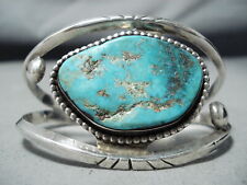 EXTRAORDINARY VINTAGE NAVAJO PILOT MOUNTAIN TURQUOISE STERLING SILVER BRACELET picture