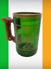 Triquetra Cross Beer Mug Hand Carved Wood Handle Handcrafted Reclaimed Glass picture