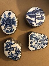 Vintage Chinese Porcelain Shard Boxes Set Blue White Trinket Pill Boxes - X4 picture