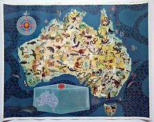 Rare c.1940-1950 George Santos Australia Pictorial Map, Fauna, Animals, Poster picture