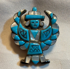PATSY SPENCER NAVAJO 1976 STERLING SILVER TURQUOISE MOP CARVED PIN PENDANT picture