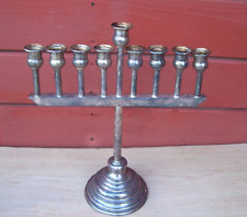 Large Silver Plated Menorah 9 Candle Hanukkah Holder Judaica Vintage 13