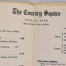 Original Vintage 1950s The Country Squire Restaurant Menu Private Room Parties picture