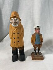2 Vintage Wood Carved Sweden Sea Captain Fisherman Nautical Figures Sculptures picture