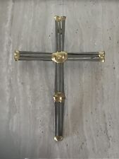 MCM Brutalist Handmade Steel Nail Wall Cross w/Gold Accents 12”x9” OOAK picture