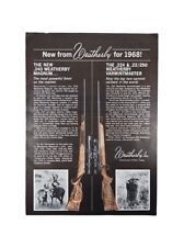 PRINT AD 1968 WEATHERBY MAGNUM & VARMINTMASTER RIFLE Cabin Garage Art Full Color picture