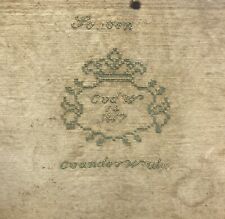 ANTIQUE FOLK ART TEXTILE NEEDLEWORK SAMPLER FRAMED UNDER GLASS FADED 1867 picture