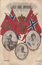 1907 Postcard Queen Maude King Haakon VII Crown Prince Olav ALT FOR NORGE picture