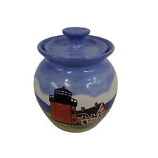 Shard Pottery Maine Blue & White Coastal Lighthouse Sailboats Cookie Jar w Lid picture