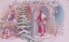 1900s Santa Claus Old World Rocking Horse Vintage Christmas Postcard Germany picture