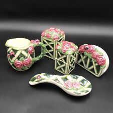 7 PIECE SET Vintage 3D Rose Trellis with Ladybugs Porcelain.  RARE. picture