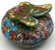Multicolored Cloisonne Round Trinket Box with Butterfly on Lid picture
