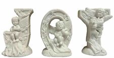 Vintage White Porcelain Bisque Cherubs Spelling Out JOY, Set Of Three,4.5 In Ht picture