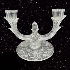 Viking Glass Double Light Candlestick Prelude Etched Clear Crystal 5.5”T 7.5”W picture