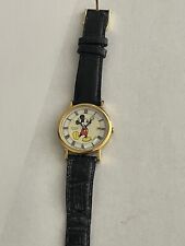 Pulsar Disney Mickey Mouse Watch Gold Tone & Black Leather Band Date Quartz picture
