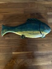 VTG Hand Carved And Painted Wooden Fish Decoy Metal “fins ” 12 Inches Long picture