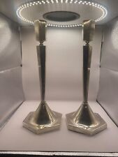 2 ANTIQUE JUDAICA 925S STERLING SILVER LARGE 14” SHABBAT CANDLESTICKS picture