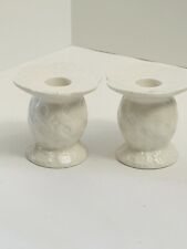 Pair White Oleg Cassini Embossed Porcelain Taper Candle Holders Cottage Chic picture