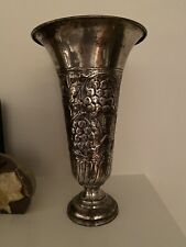 Vintage Metal Trumpet  Vase With Grape Motif picture