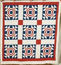 OUTSTANDING Vintage 1880's Red, White & Blue Steeplechase Antique Quilt picture