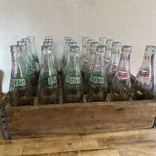 Vintage Patio Pepsi Cola Glass Bottles And Wooden Crate That Holds 24 Bottles picture